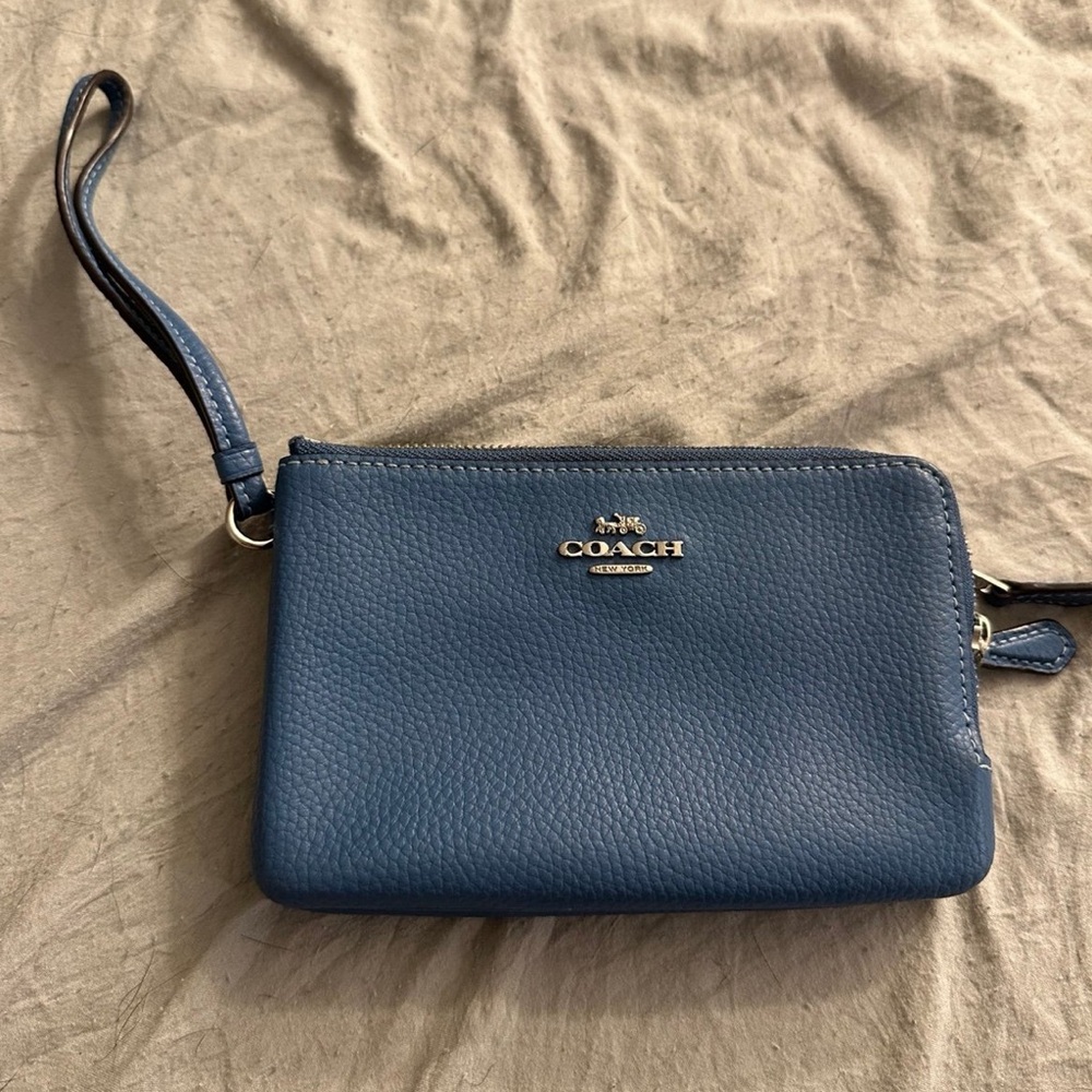 Coach Blue Double Zip wristlet